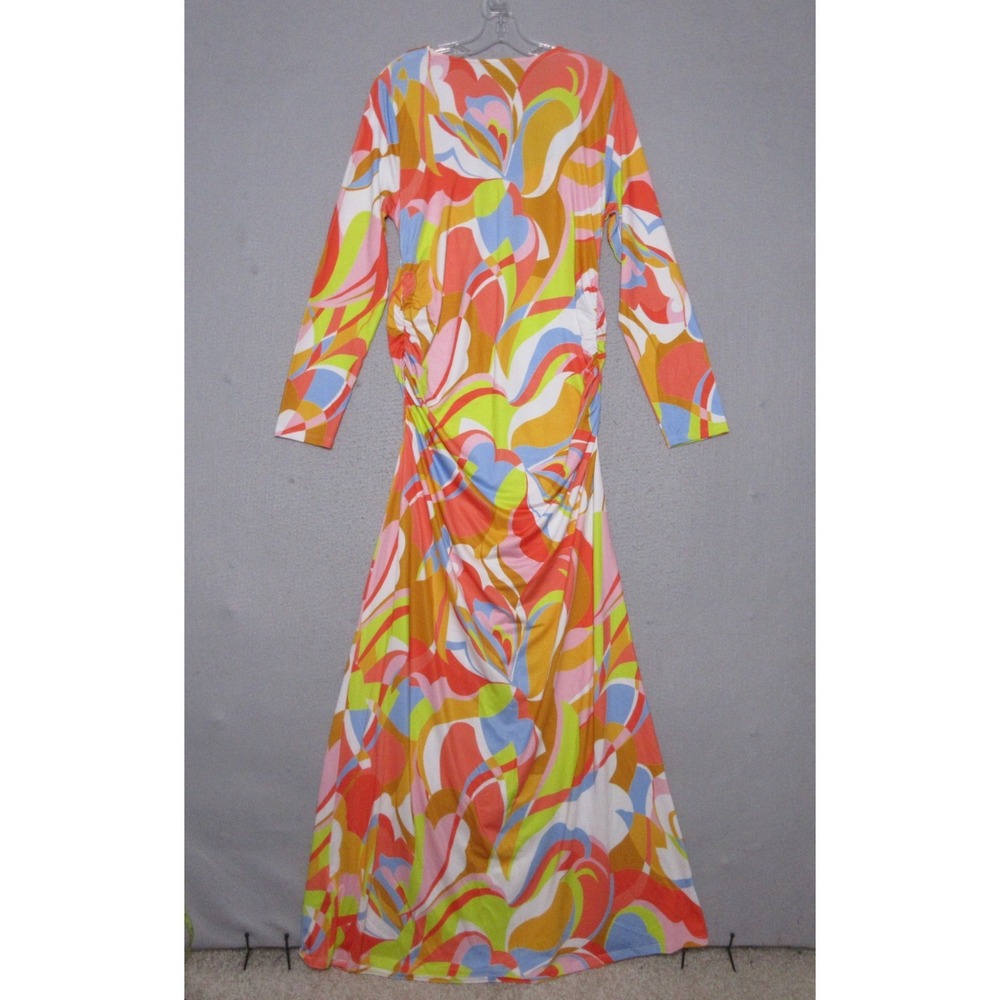 Boston Proper Dress Large Sequin Maxi Cut Out Ruche Psychedelic Colorful - Picture 2 of 14